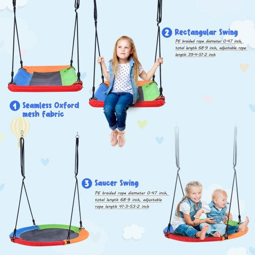 NEW 5-in-1 Outdoor Toddler Playground Steel Frame Multifunctional Playset For Kids With Climbing Ladder Saucer Monkey Pole Disc Swing Ring Swing Set