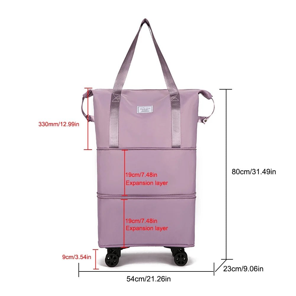NEW Folding Luggage Bags Expandable Rolling Duffle Pack With Wheel Large Capacity Oxford Clot Dry-Wet Separation Outdoor Weekend Bag