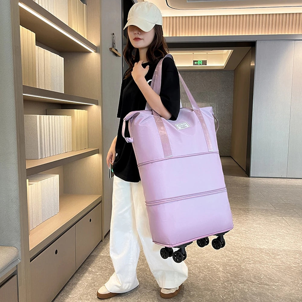 NEW Folding Luggage Bags Expandable Rolling Duffle Pack With Wheel Large Capacity Oxford Clot Dry-Wet Separation Outdoor Weekend Bag