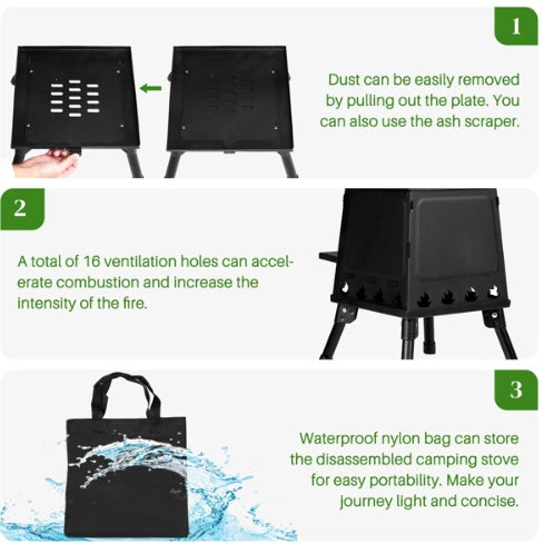 NEW Wrought Iron Alloy Steel Black Multi Function Wood Portable Camping Stove