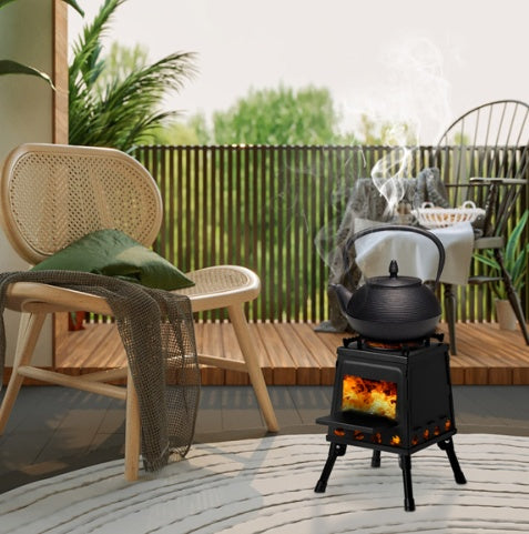 NEW Wrought Iron Alloy Steel Black Multi Function Wood Portable Camping Stove
