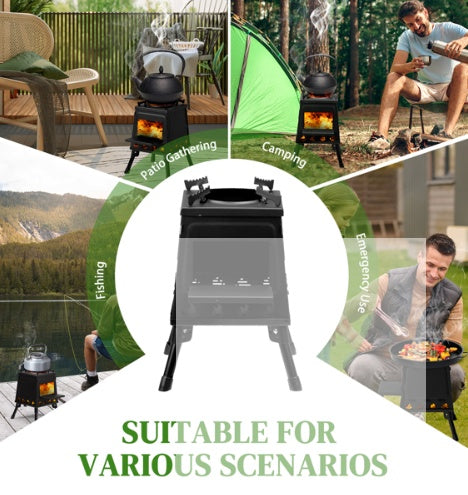NEW Wrought Iron Alloy Steel Black Multi Function Wood Portable Camping Stove