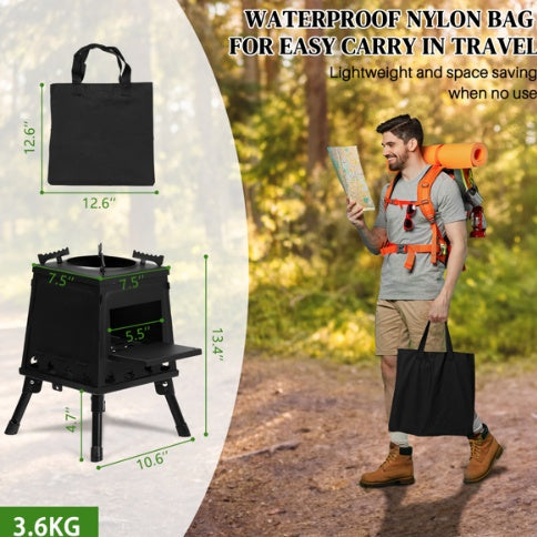 NEW Wrought Iron Alloy Steel Black Multi Function Wood Portable Camping Stove
