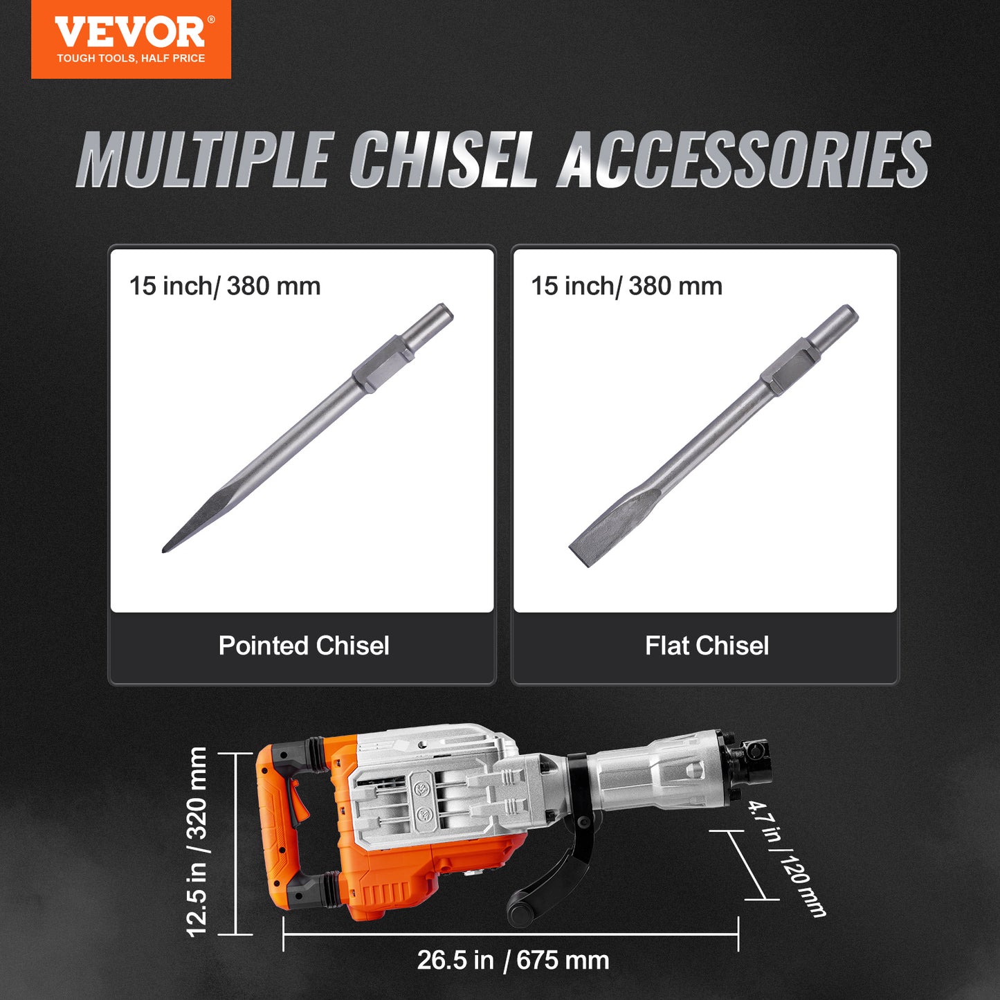NEW VEVOR Demolition Jack Hammer Concrete Breaker 3500W Electric Hammer w/ 2 Chisel Bits