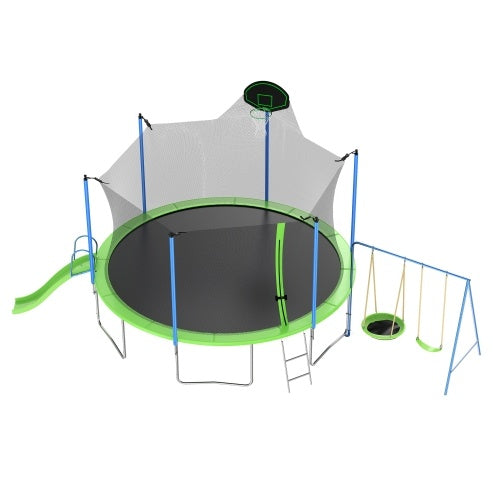 NEW 12FT Outdoor Backyard Trampoline With Slide Swings Recreational Basketball Hoop Ladder Trampoline With Net For Kids And Adults