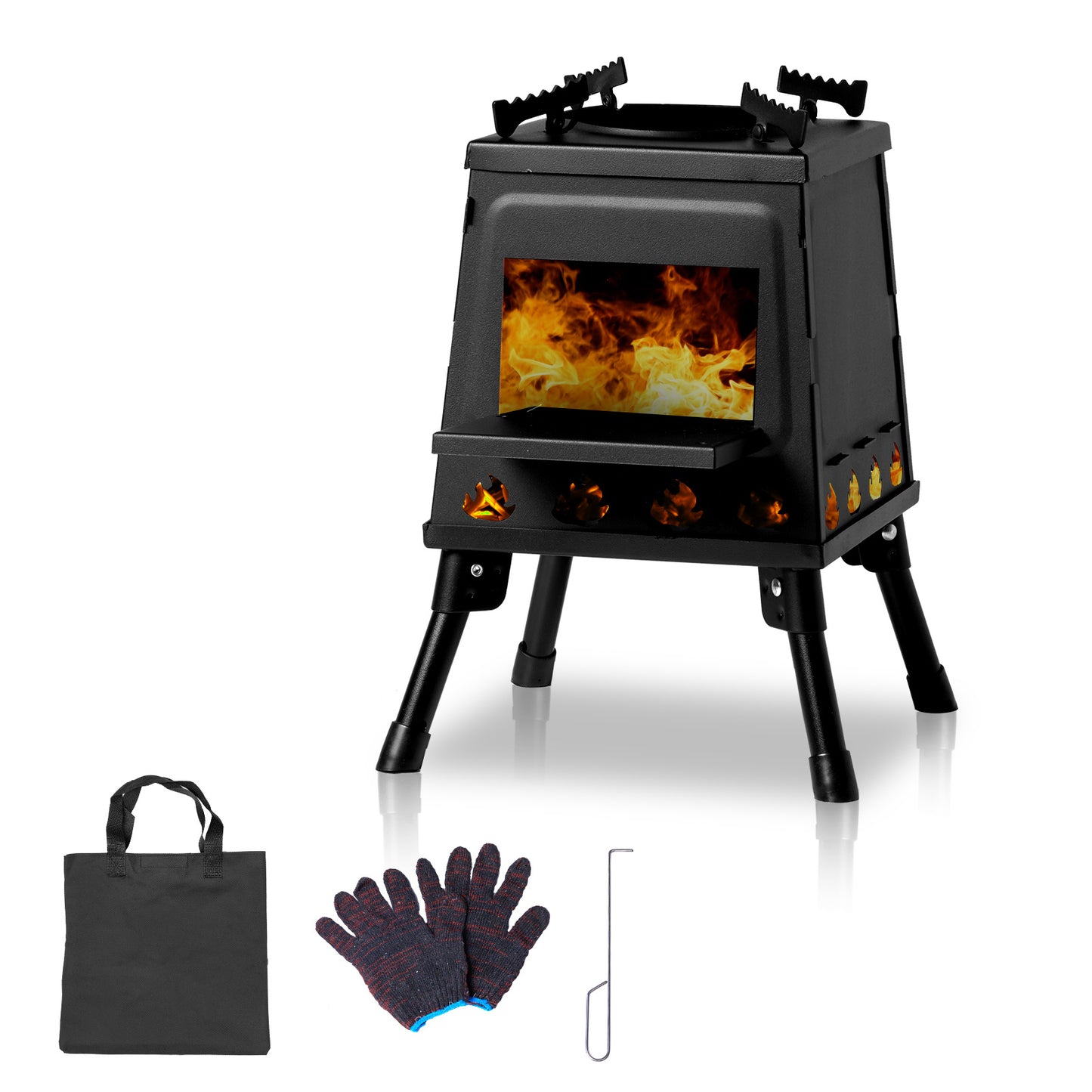 NEW Wrought Iron Alloy Steel Black Multi Function Wood Portable Camping Stove
