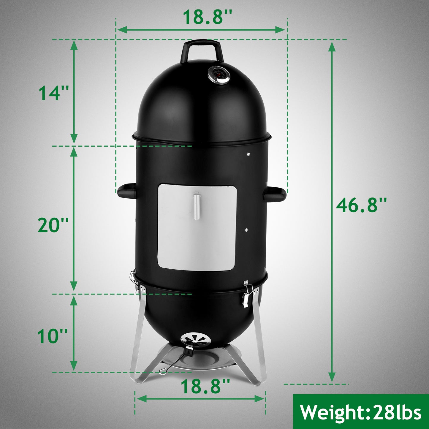 NEW Round 3 in 1 Vertical Steel Black 3-layer Oval Cylinder Smoker Iron Charcoal BBQ Grill