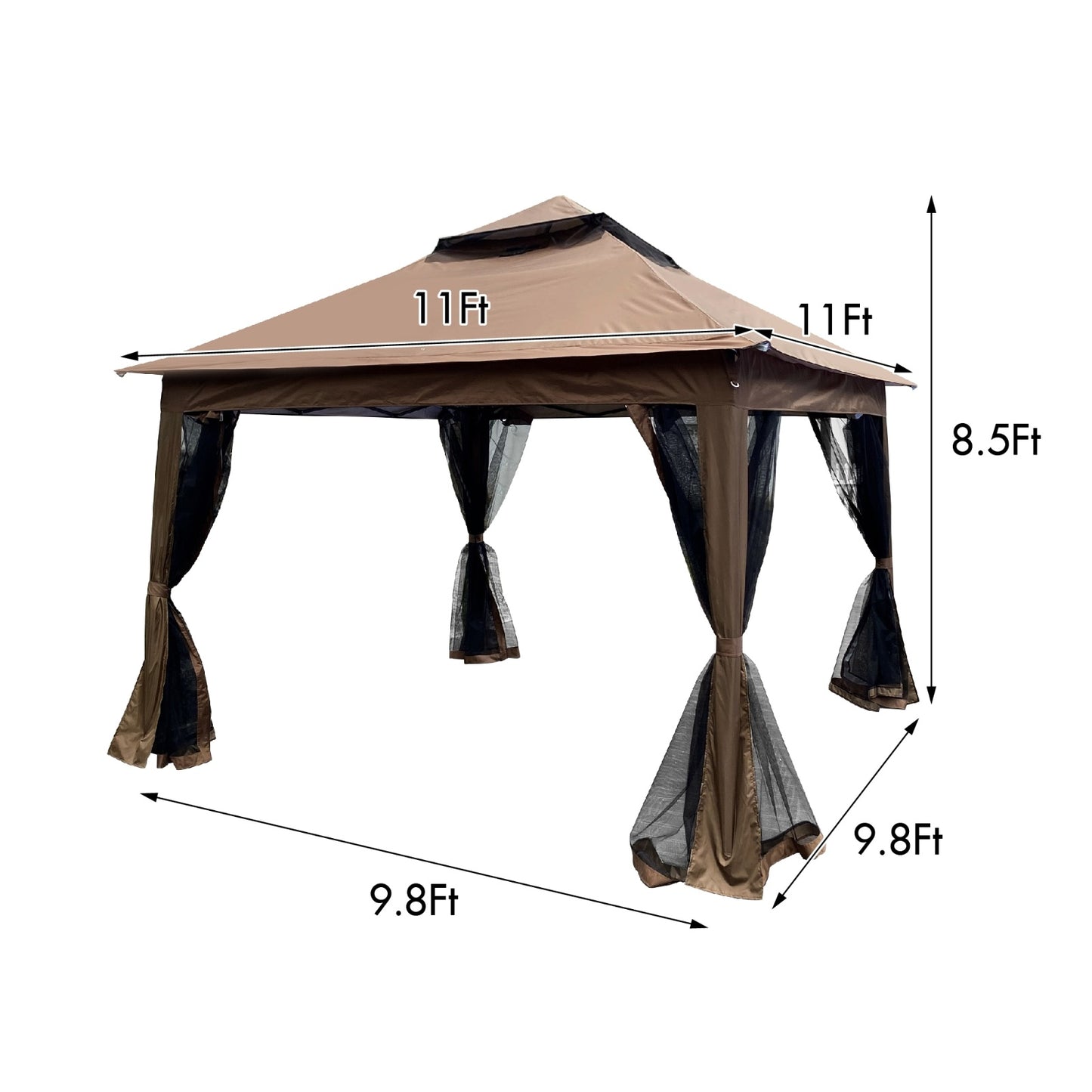 NEW Outdoor 11x11 Ft Up Gazebo Canopy With Zipper Netting, 2-Tier Soft Top Tent