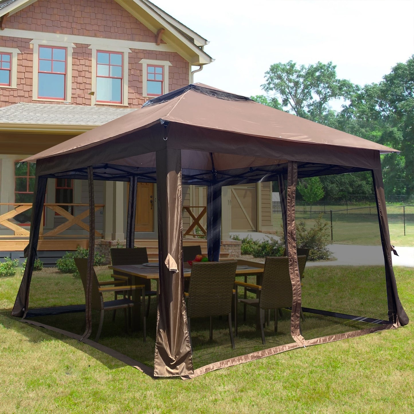 NEW Outdoor 11x11 Ft Up Gazebo Canopy With Zipper Netting, 2-Tier Soft Top Tent
