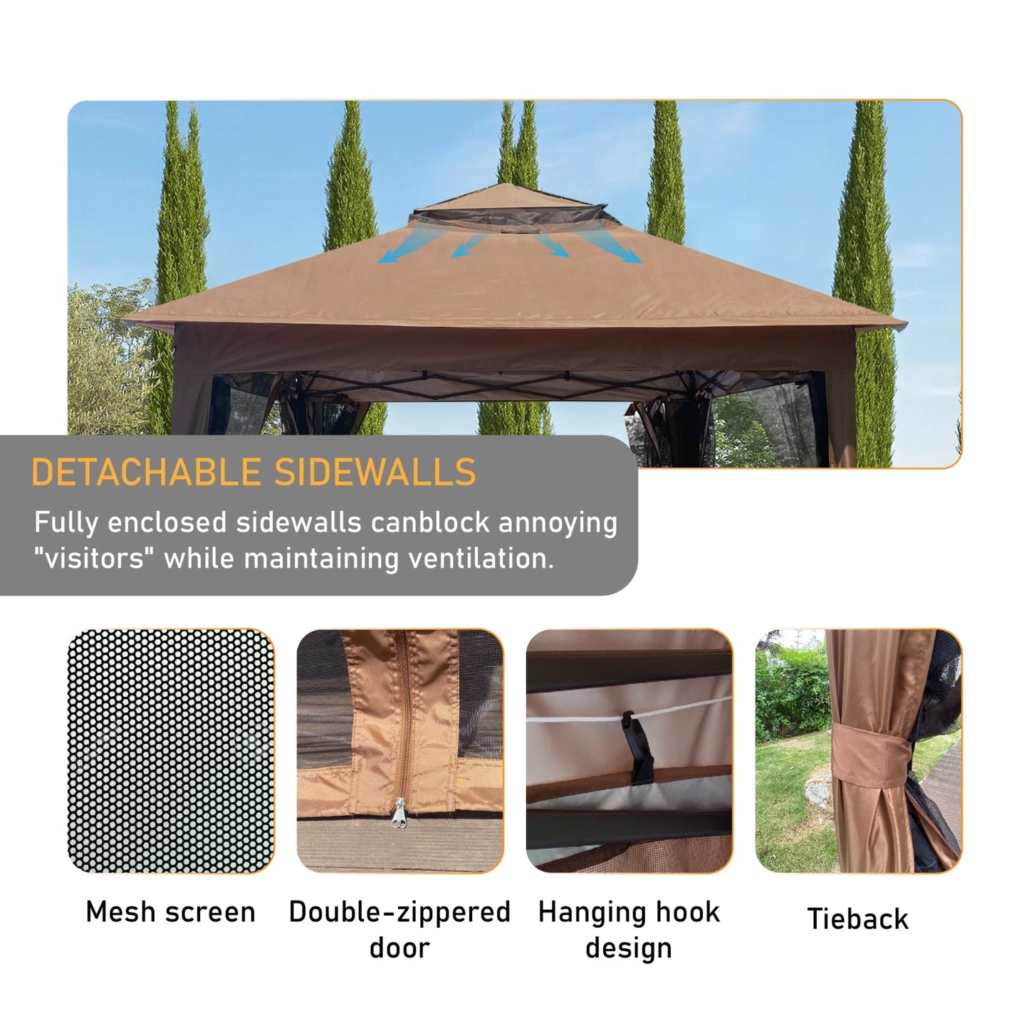 NEW Outdoor 11x11 Ft Up Gazebo Canopy With Zipper Netting, 2-Tier Soft Top Tent