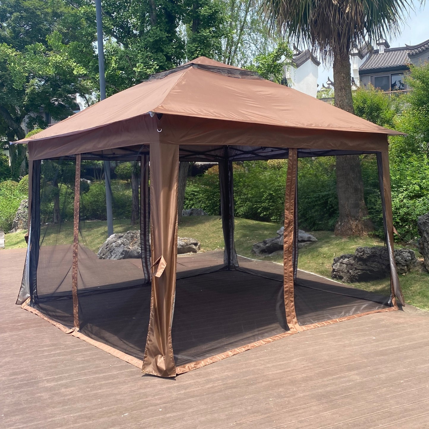 NEW Outdoor 11x11 Ft Up Gazebo Canopy With Zipper Netting, 2-Tier Soft Top Tent
