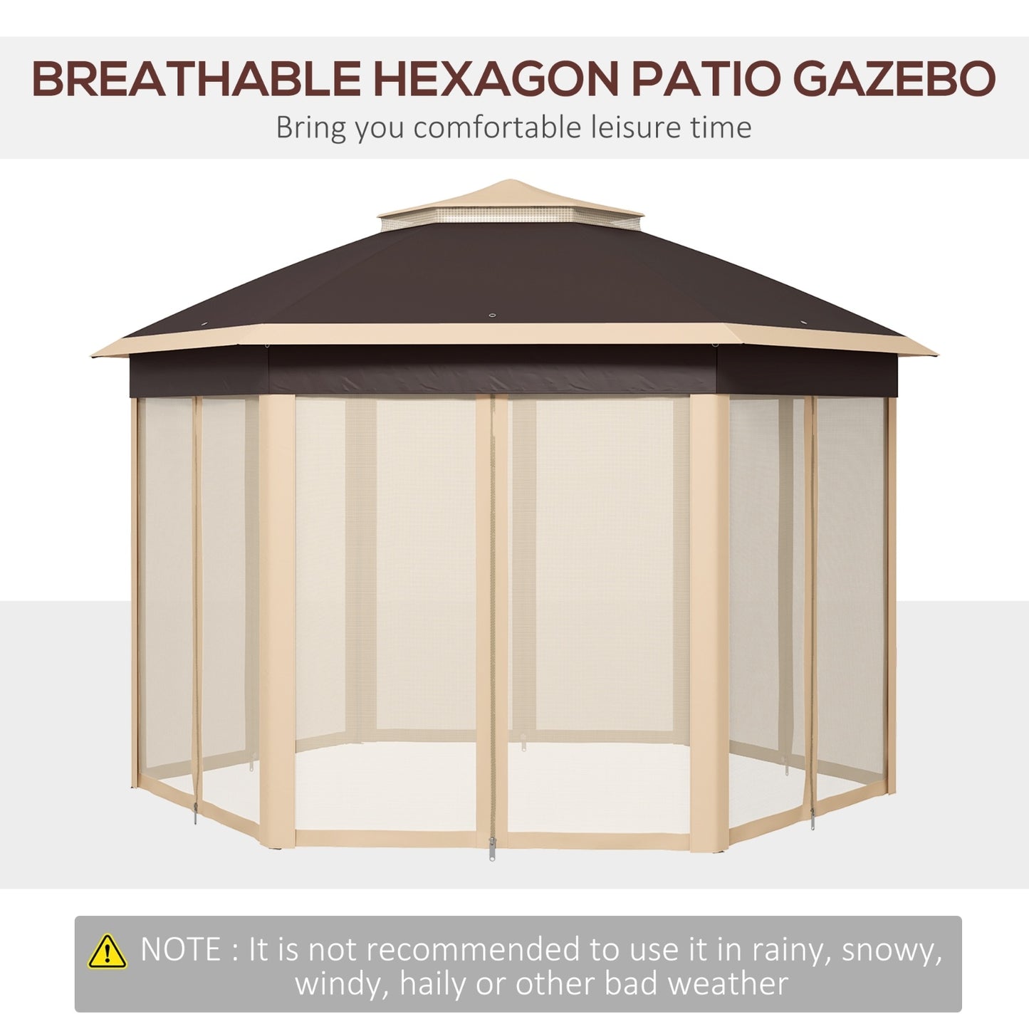 NEW Outsunny 13' X 13' Pop Up Gazebo, Hexagonal Canopy Shelter With 6 Zippered Mesh Netting, Event Tent