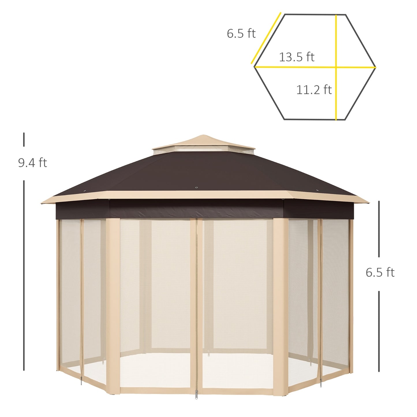 NEW Outsunny 13' X 13' Pop Up Gazebo, Hexagonal Canopy Shelter With 6 Zippered Mesh Netting, Event Tent