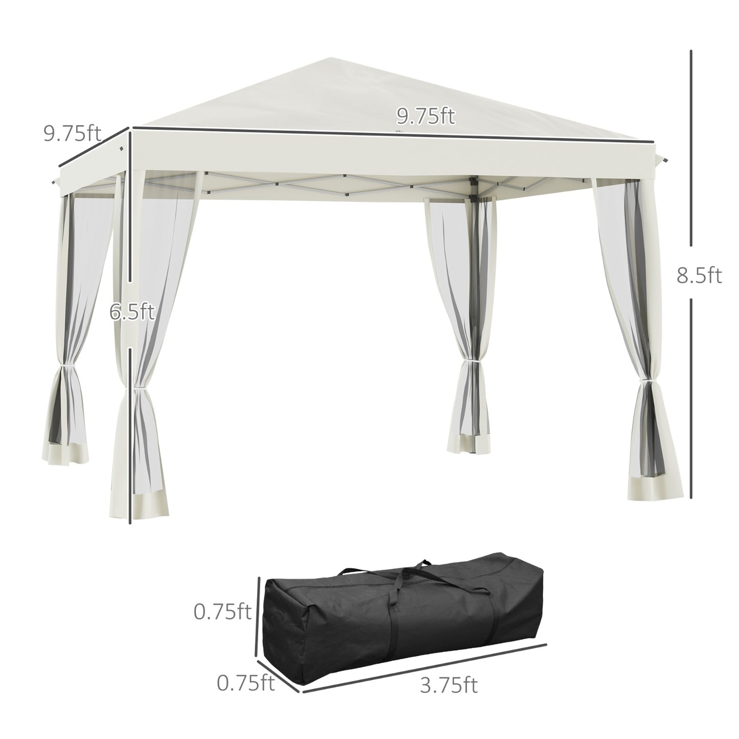 NEW Outsunny 10' X 10' Pop Up Canopy Tent With Netting, Instant Gazebo, Ez Up Screen House Room With Car