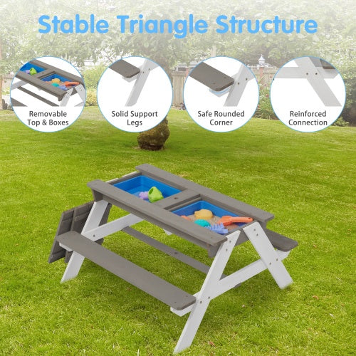 NEW Kids 3-in-1 Children’s Outdoor Wooden Picnic Table With Umbrella