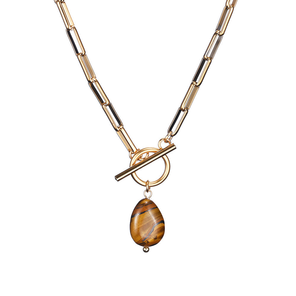 NEW 18K Gold Stainless Steel Clip Waterproof Pearl Water Drop Pendant Necklace For Women