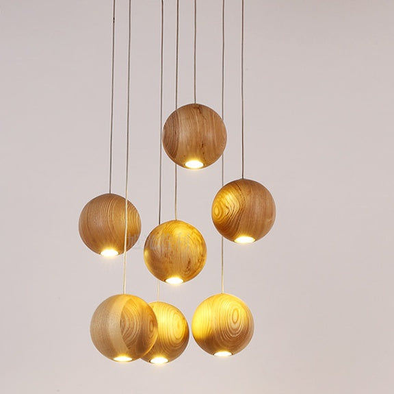 NEW Nordic Solid Wood Ball Chandelier Hanging Lamps Ceiling Light Fixture