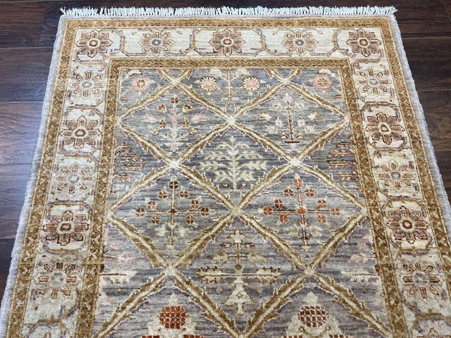 USED Pakistani Peshawar Rug 3.6 x 5, Safavieh Wool Handmade Hand Knotted Vintage Rug, Panel Design Oriental Carpet, Pair C