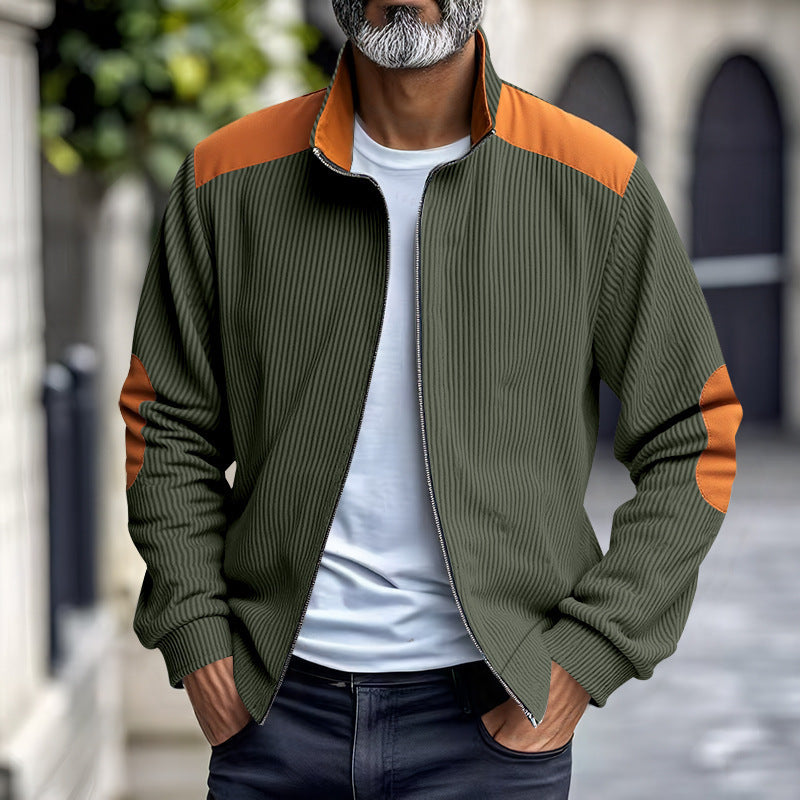 New Retro Stand Collar Zipper Cardigan Casual Jacket For Men
