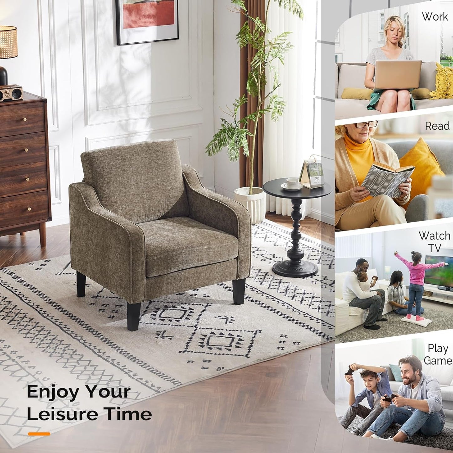 NEW Light Brown Mid Century Upholstered Accent Chairs Set