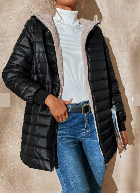 NEW Aveloria Modichic Casual Versatile Solid Color Fleece Hooded Padded Padded Coat