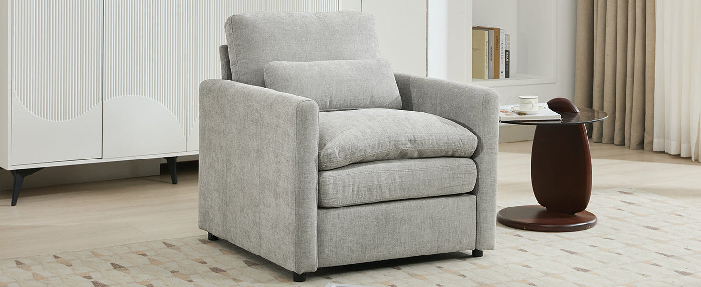 NEW Light Grey Chenille Cozy Upholstered Oversized Comfy Cloud Double Cushion Single Armchair Sofa