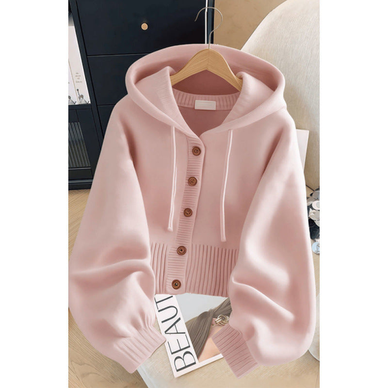 New Soft Glutinous Hooded Sweater Coat Ladies