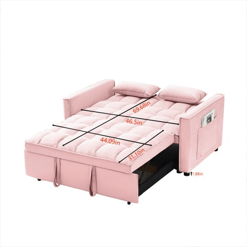 NEW Modern Velvet Loveseat Futon Sofa Couch W Pullout Bed, Small Love Seat Lounge Sofa W Reclining Backrest, Toss Pillows, Pockets Furniture For Living Room,3 In 1 Convertible Sleeper Sofa Bed