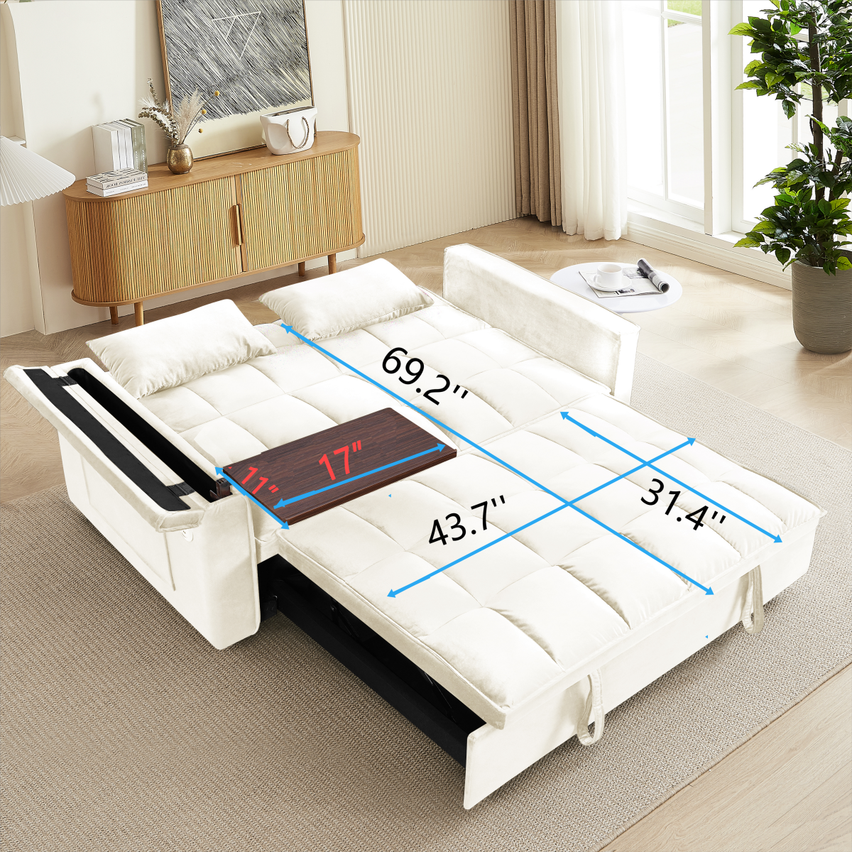 NEW 3-in-1 Contemporary Foldable Modern Velvet Double Sofa Bed with adjustable Back