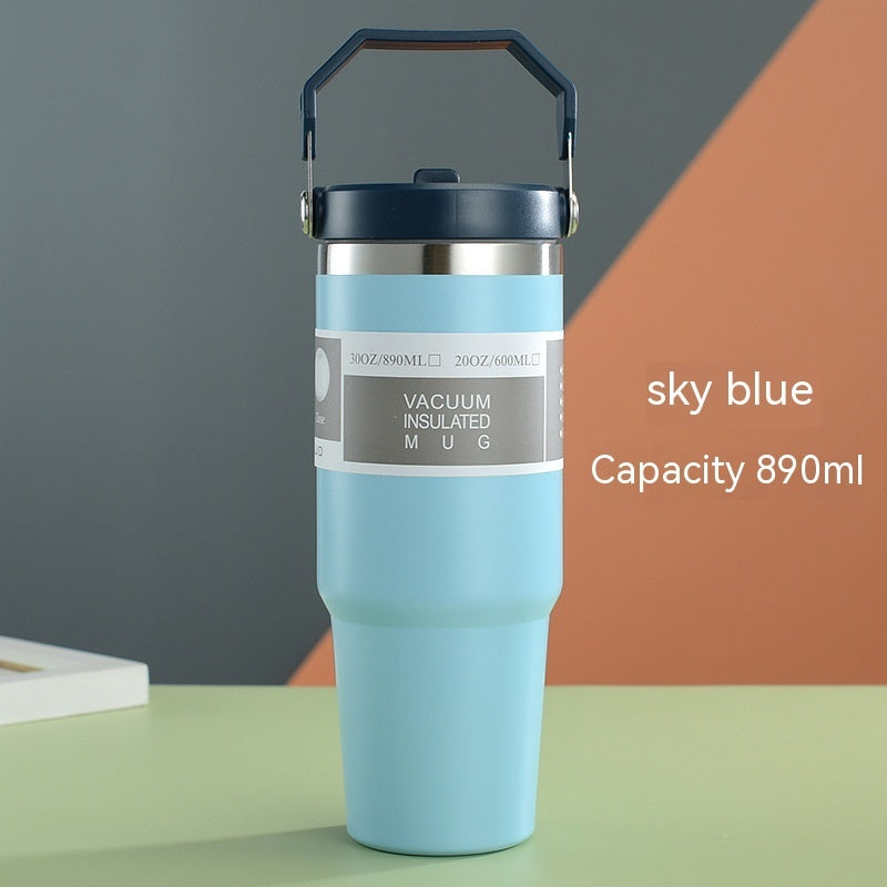 NEW Portable Car Cup Stainless Steel Cup Travel Sports Water Bottle With Handle Cover Coffee Tumbler Cup