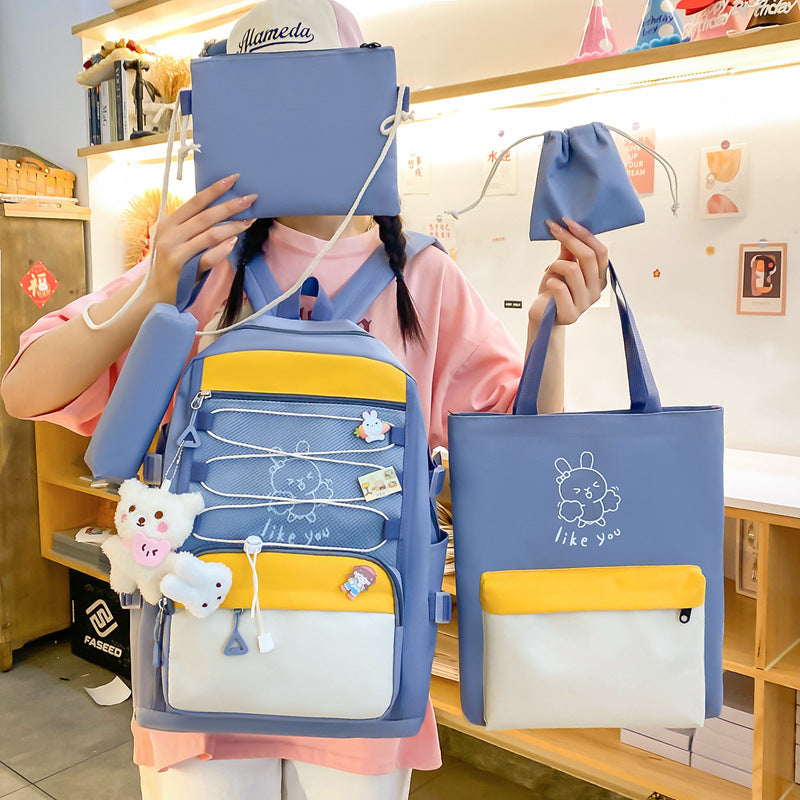 New Backpack Lightweight And Large Capacity Student Schoolbag Four-piece Set