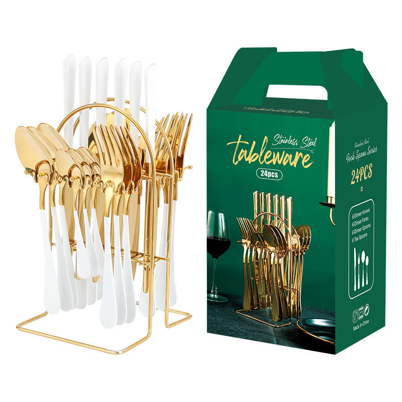 NEW Gold Dinnerware Set Stainless Steel Tableware Set Knife Fork Spoon Luxury Cutlery Set With Storage Rack Dishwasher