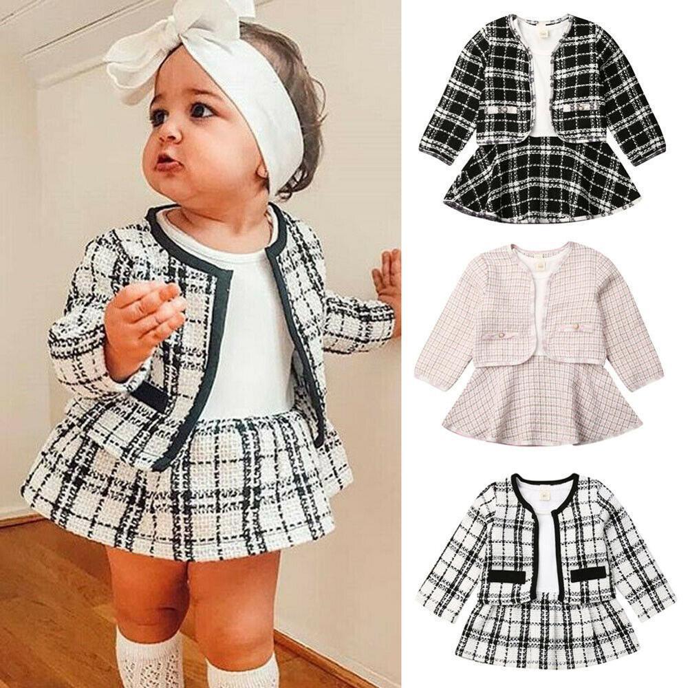 New Long-sleeved Dresses Two-piece Children's Baby Small Incense Wind Suit
