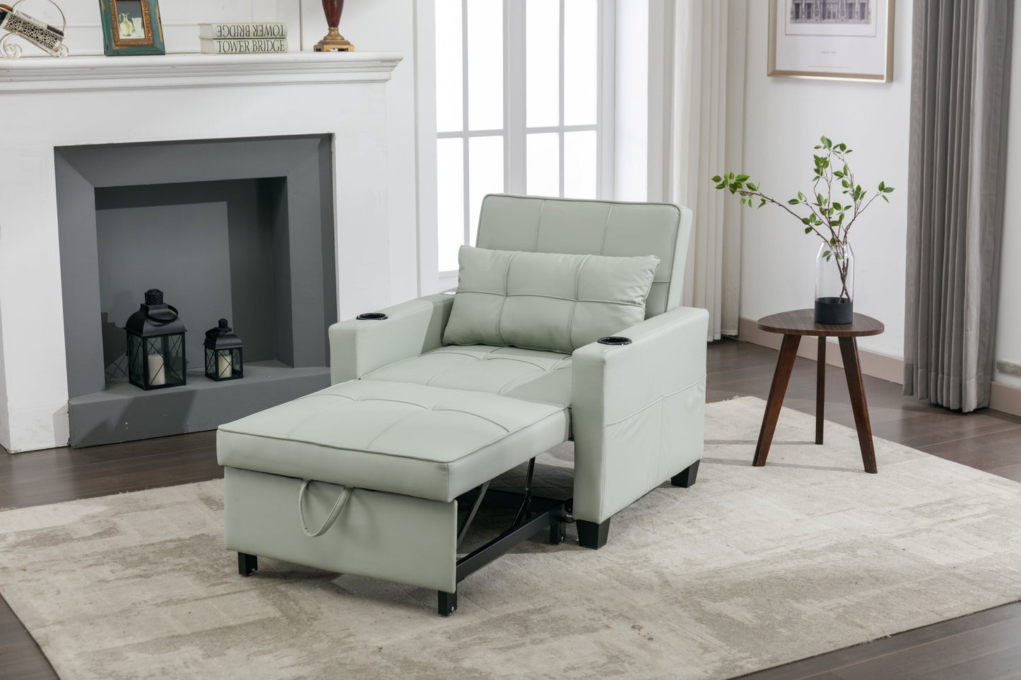 New Green Leather Futon 3-in-1 Pull Out Sleeper Chair