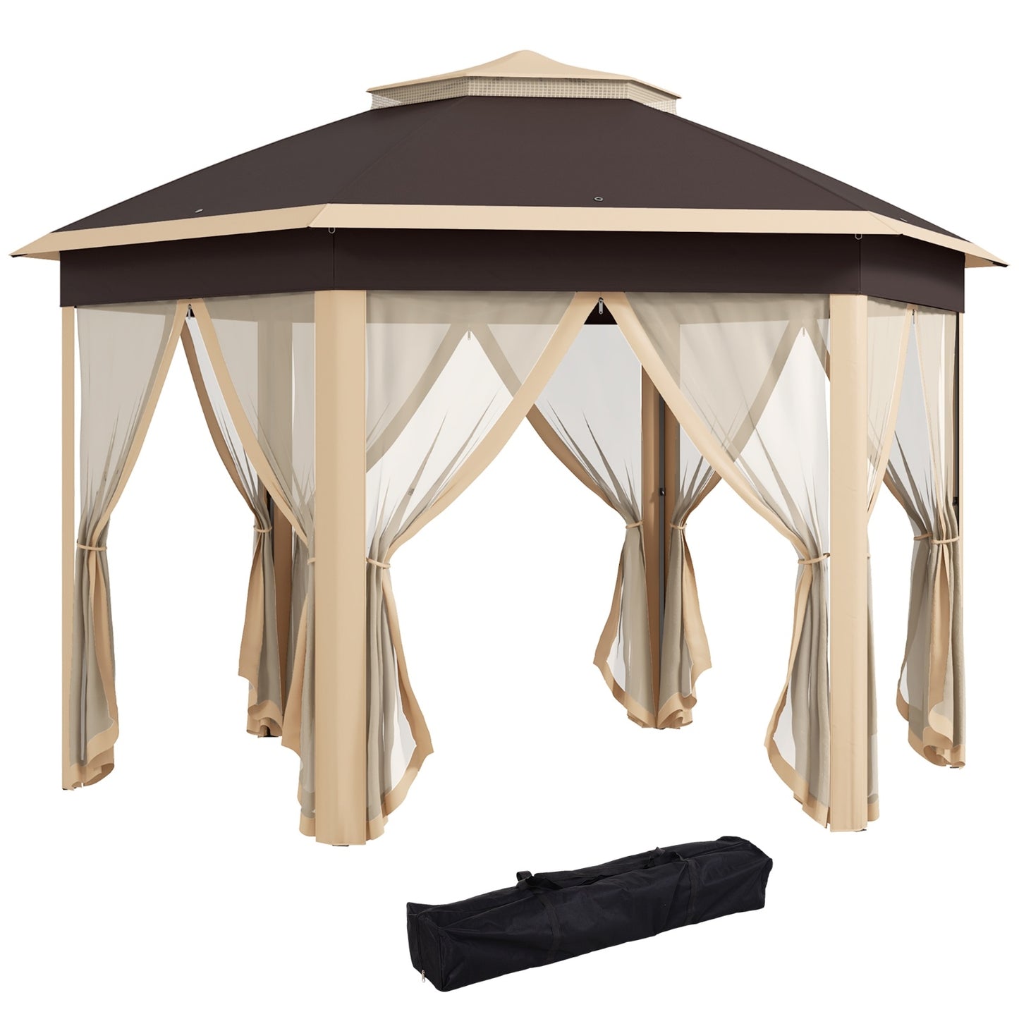 NEW Outsunny 13' X 13' Pop Up Gazebo, Hexagonal Canopy Shelter With 6 Zippered Mesh Netting, Event Tent