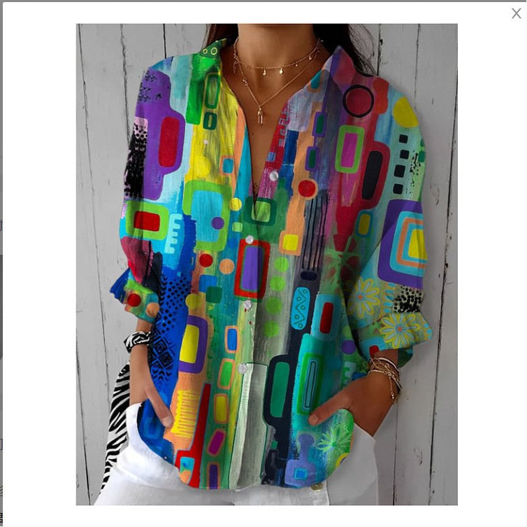 NEW Floral Print Long-sleeved Shirt Women's Casual Button Tops Clothing