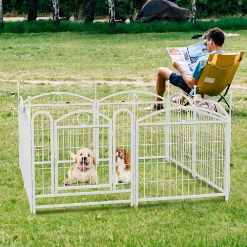 NEW Indoor Outdoor 24in 8 Panel White Metal Pet Dog Playpen Cage