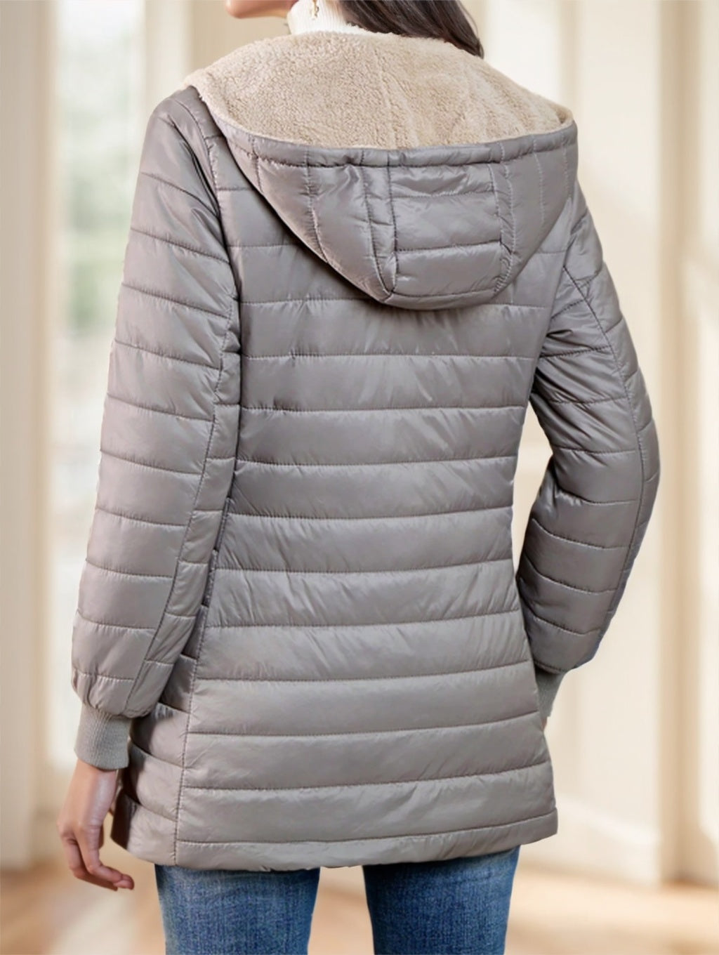 NEW Aveloria Modichic Casual Versatile Solid Color Fleece Hooded Padded Padded Coat