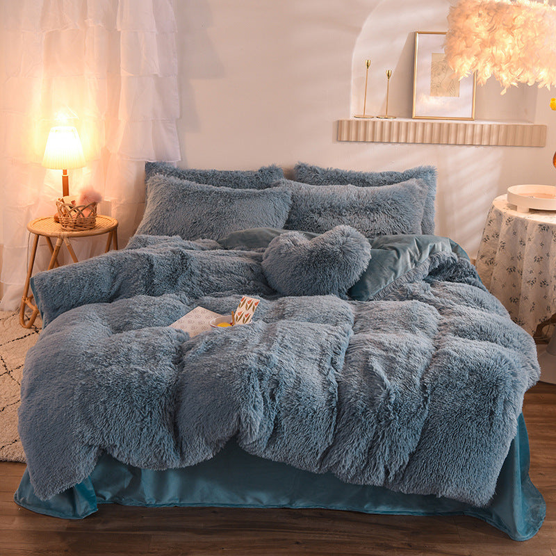 New Luxury Thick Fleece Duvet Cover Queen King Winter Warm Bed Quilt Cover Pillowcase Fluffy Plush Shaggy Bedclothes Bedding Set Winter Body Keep Warm
