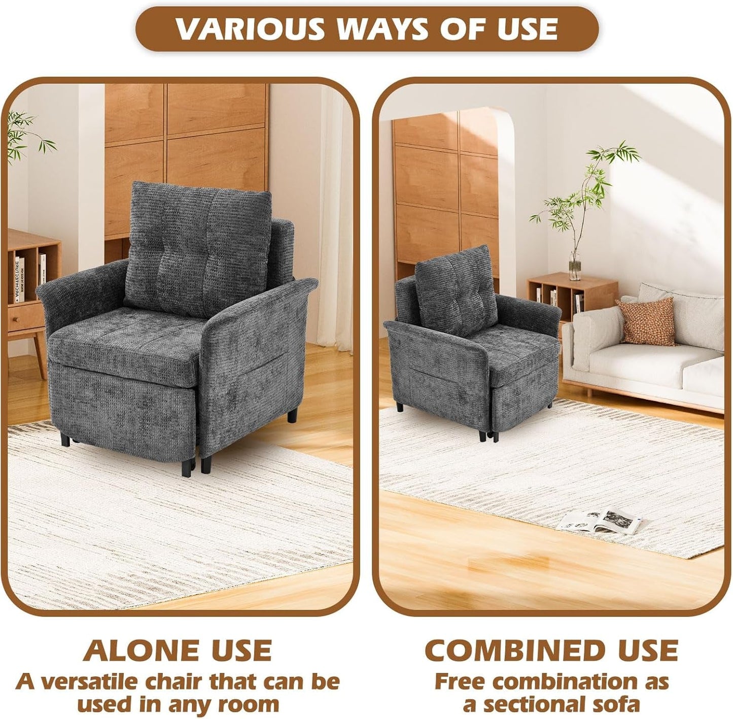 NEW Convertible Sleeper Chair 79-Inch With Adjustable Backrest