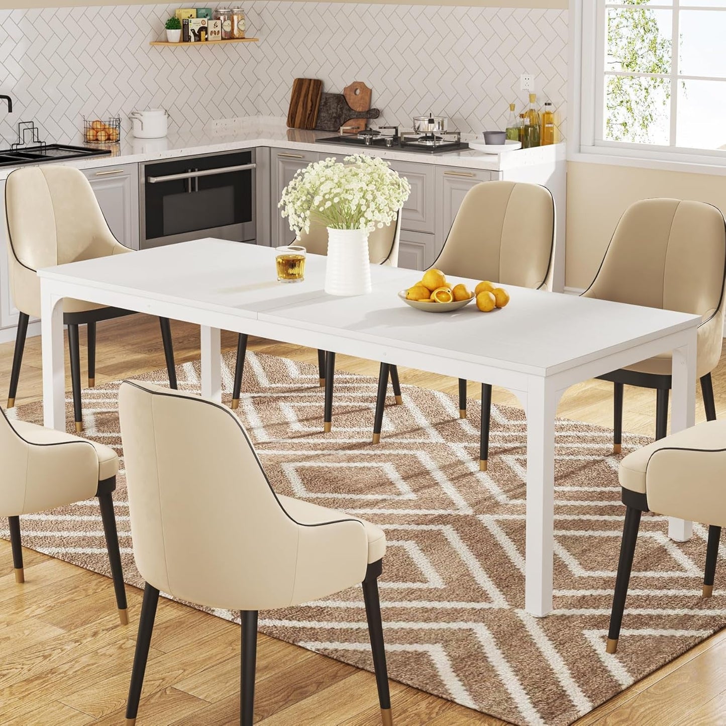NEW White 78-Inch Dining Table For 6-8, Rectangular Dining Room