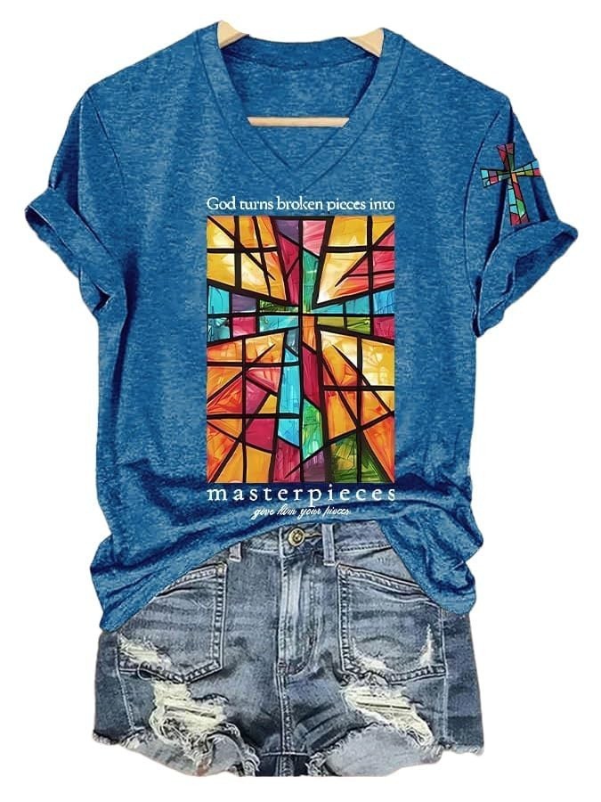 New 3D Digital Printing Women's V-neck T-shirt