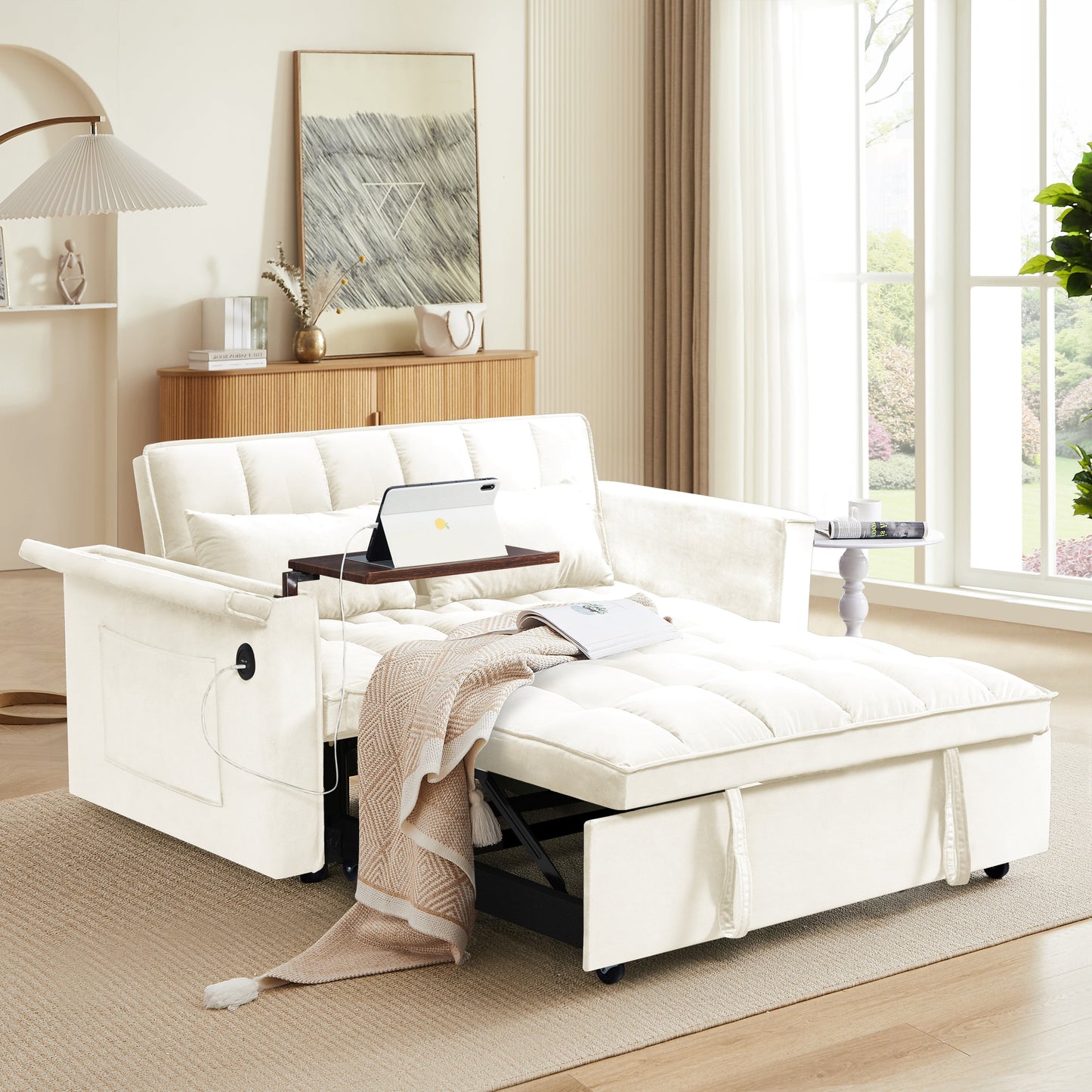 NEW 3-in-1 Contemporary Foldable Modern Velvet Double Sofa Bed with adjustable Back