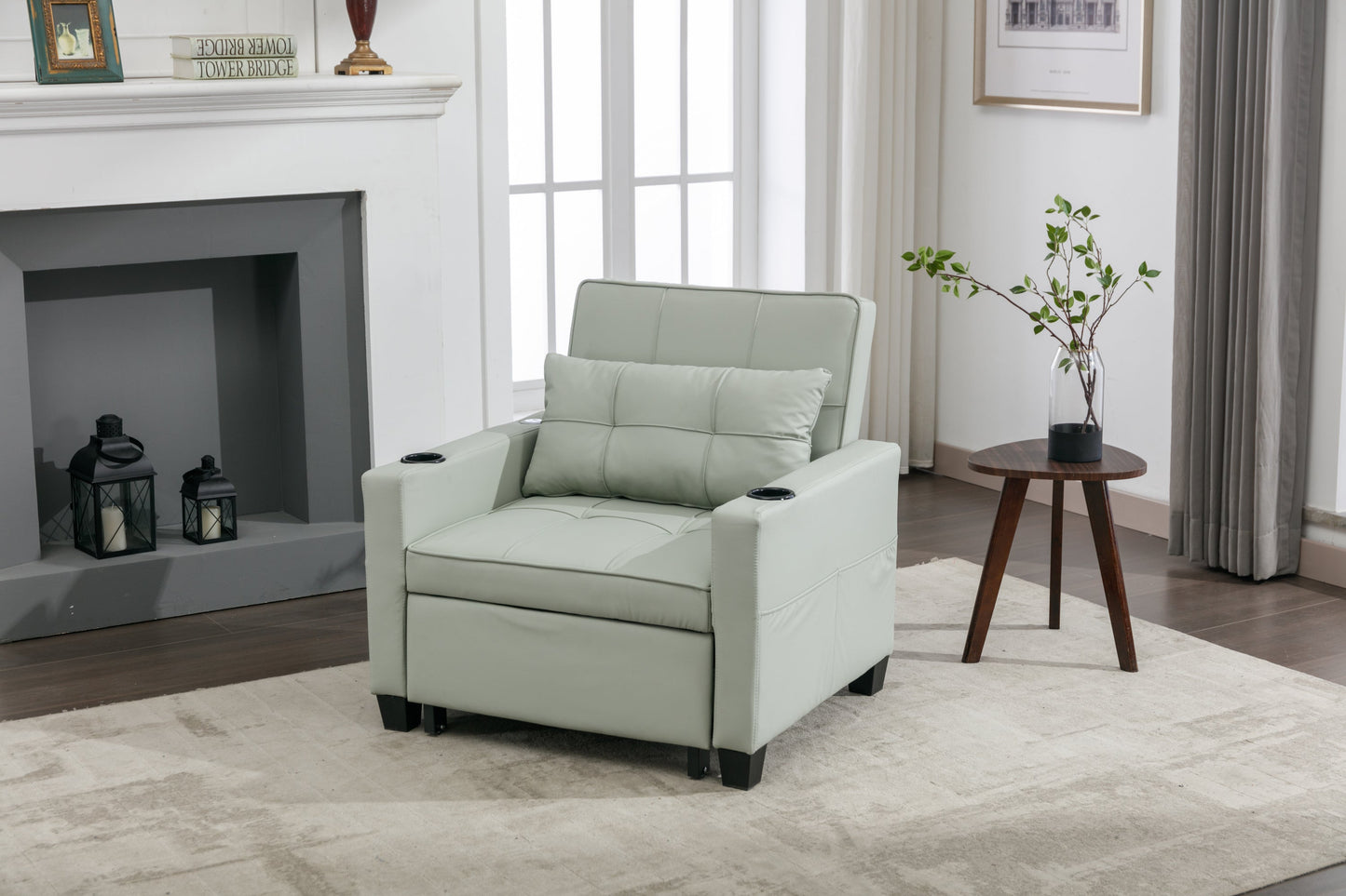 New Green Leather Futon 3-in-1 Pull Out Sleeper Chair