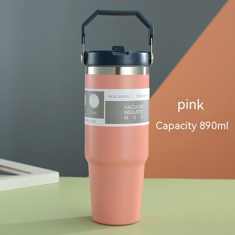NEW Portable Car Cup Stainless Steel Cup Travel Sports Water Bottle With Handle Cover Coffee Tumbler Cup