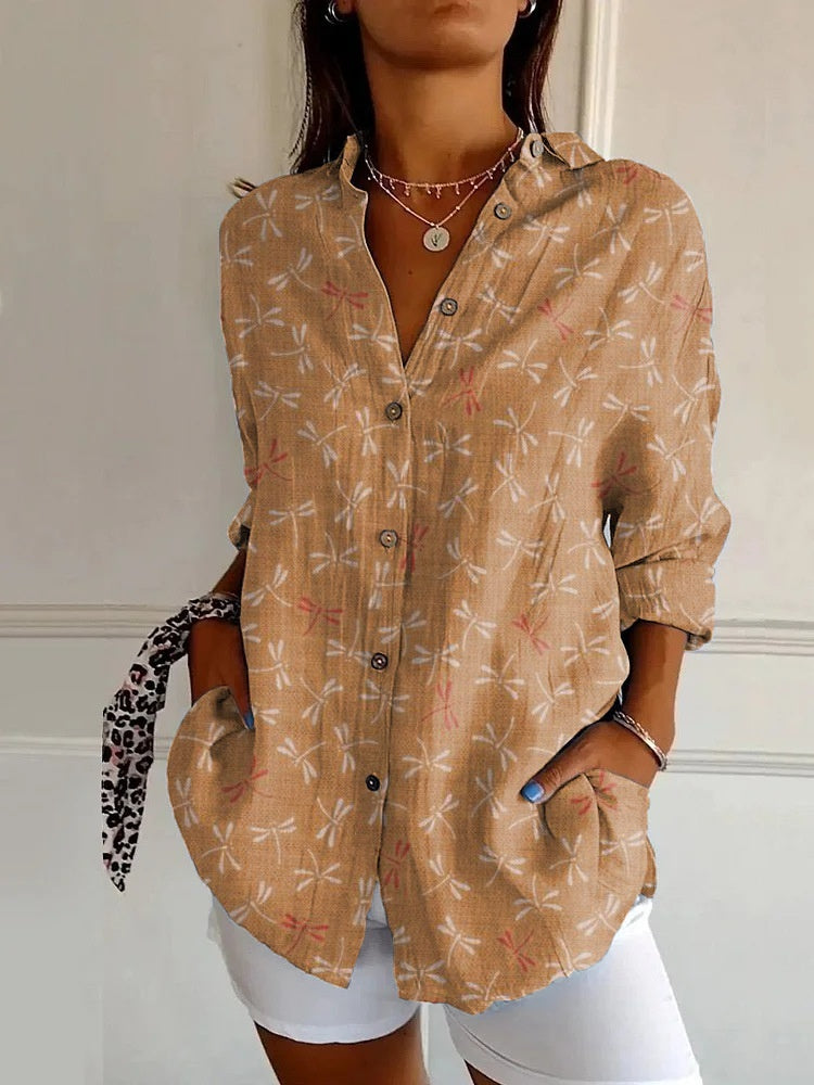 NEW Floral Print Long-sleeved Shirt Women's Casual Button Tops Clothing