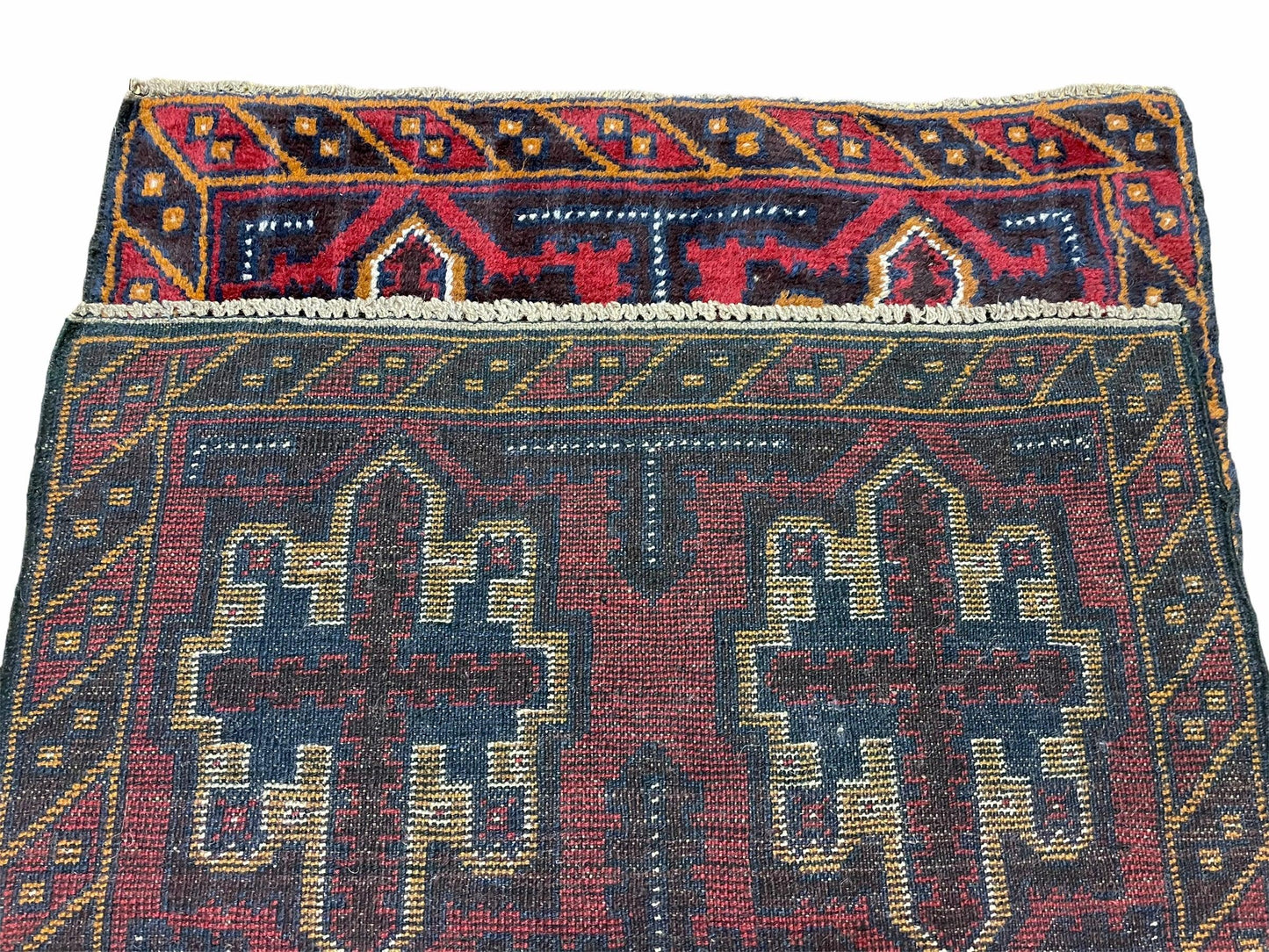 USED 2' 7" X 4' 6" Vintage Handmade Tribal Wool Rug Balouchi Rug Afghan Rug Red Blue