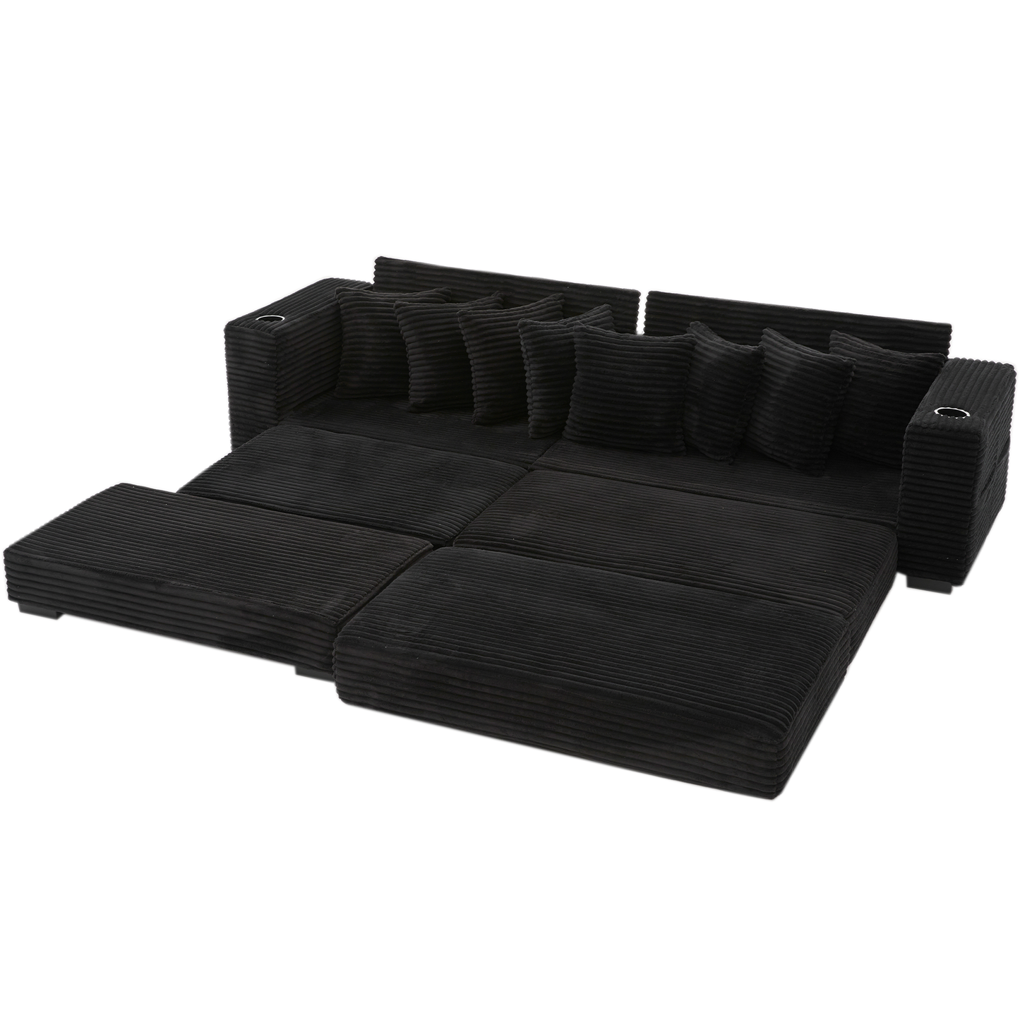 NEW Modular L Shaped Black Corduroy Fabric Sectional Sofa Couch