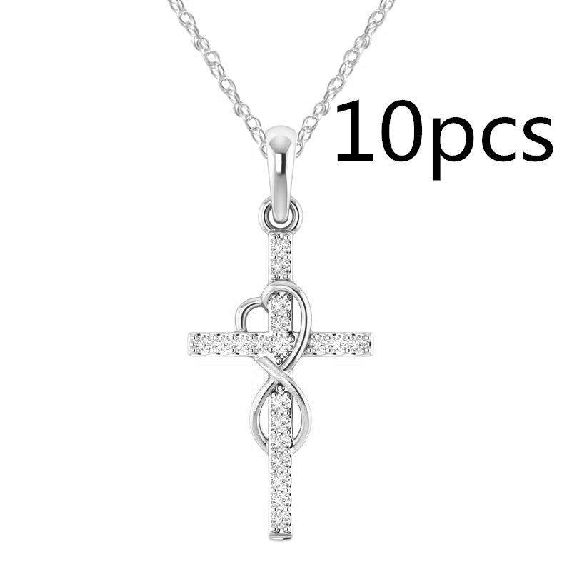 New Alloy Pendant With Diamond And Eight-character Cross Necklace