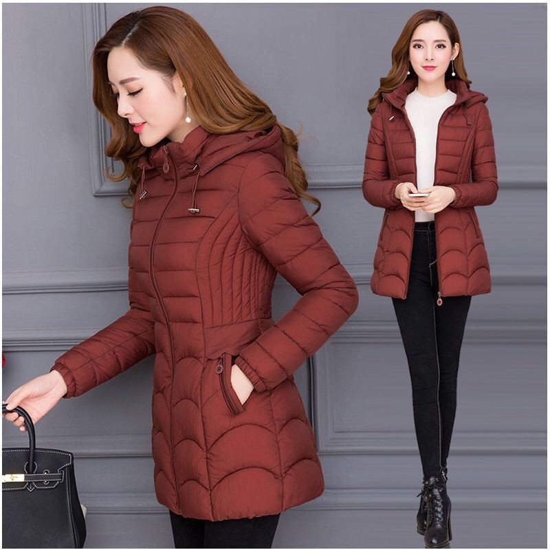 NEW Women's Mid-length Simple Slim-fit Figure Flattering Mid-length Cotton-padded Coat